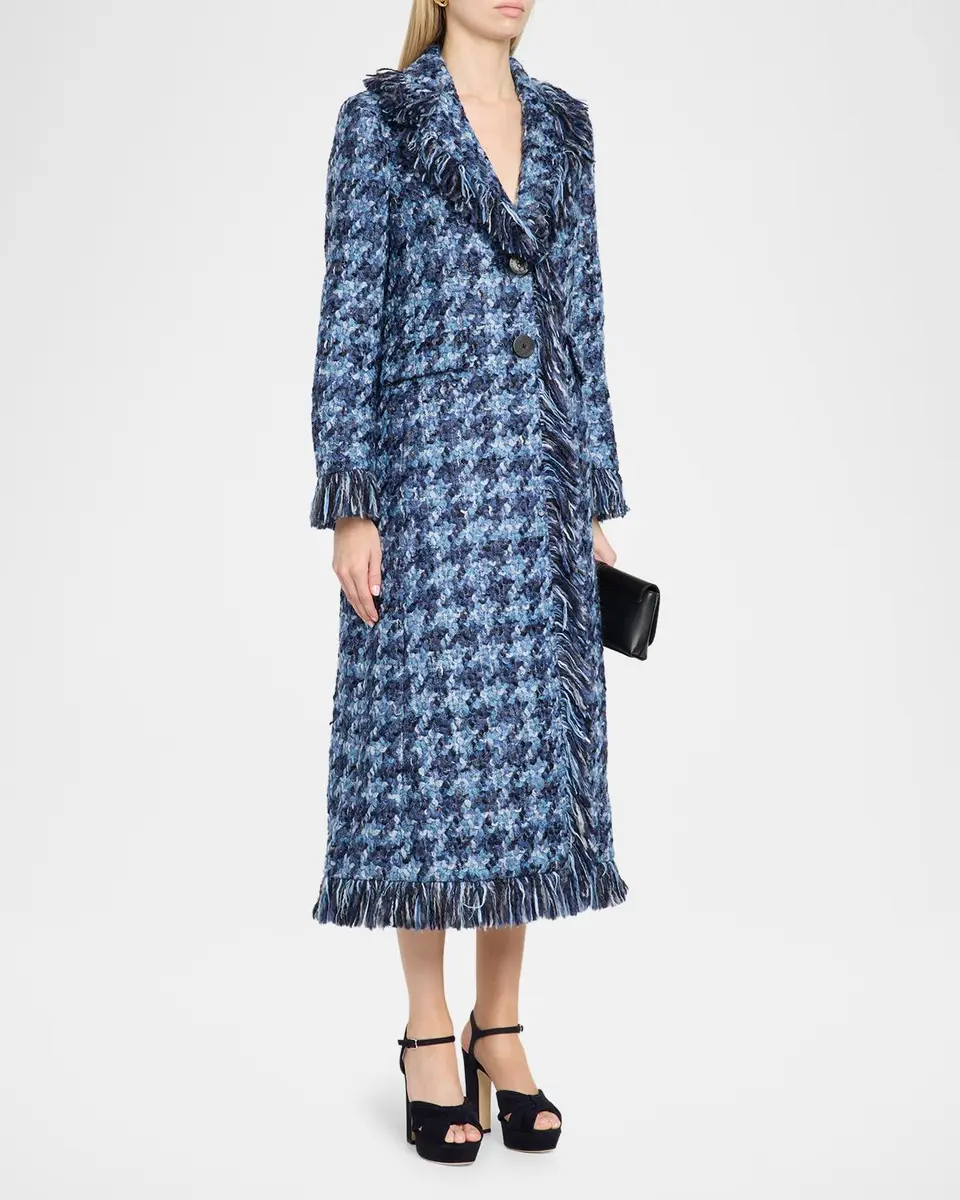 MAISON COMMON Houndstooth Tweed Fringed Single-Breasted Coat | Thumbnail 4