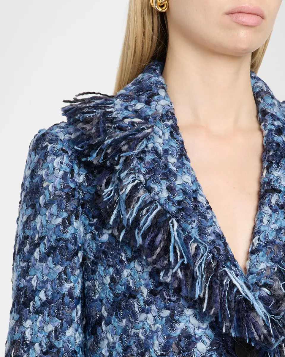 MAISON COMMON Houndstooth Tweed Fringed Single-Breasted Coat | Thumbnail 5