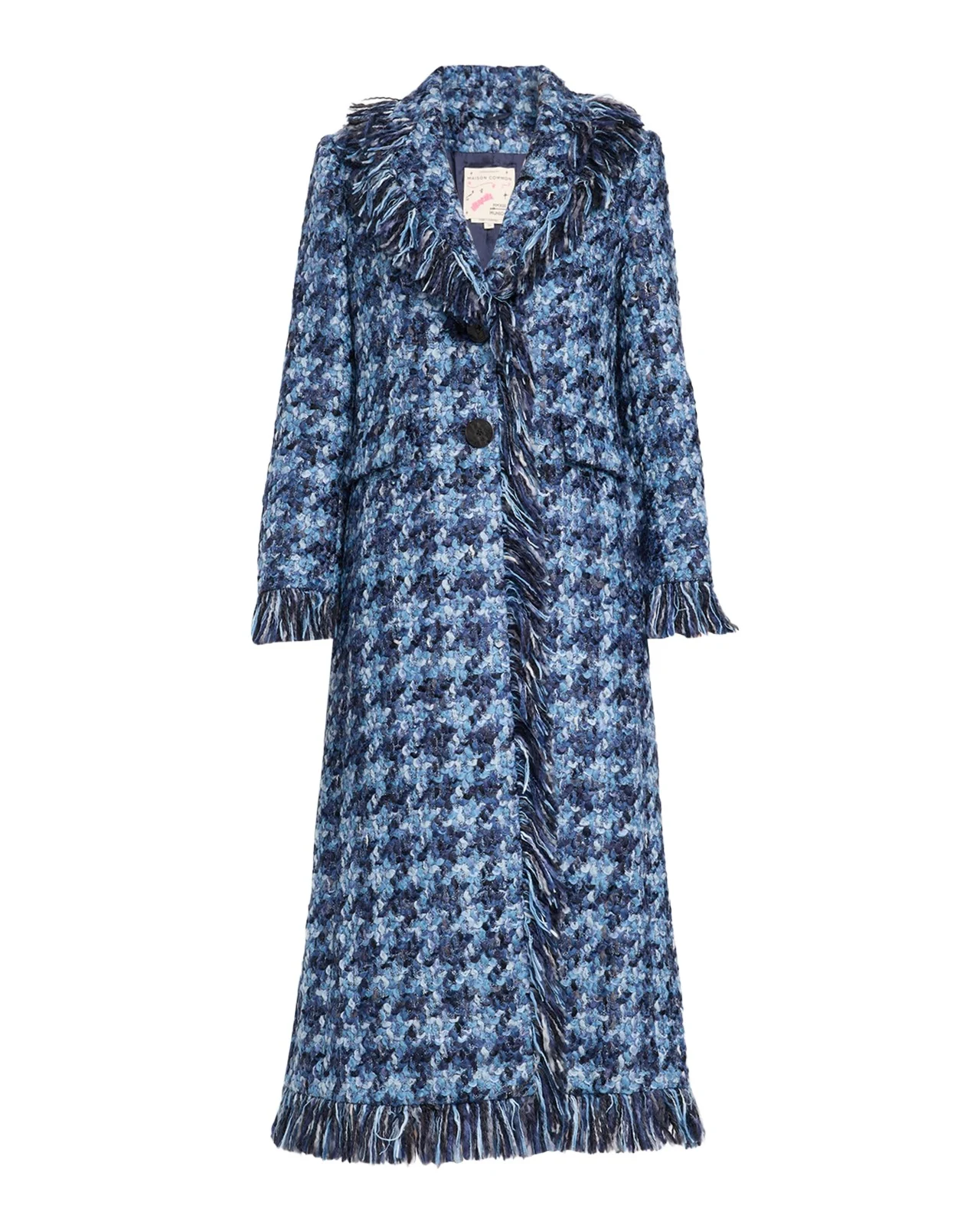 MAISON COMMON Houndstooth Tweed Fringed Single-Breasted Coat