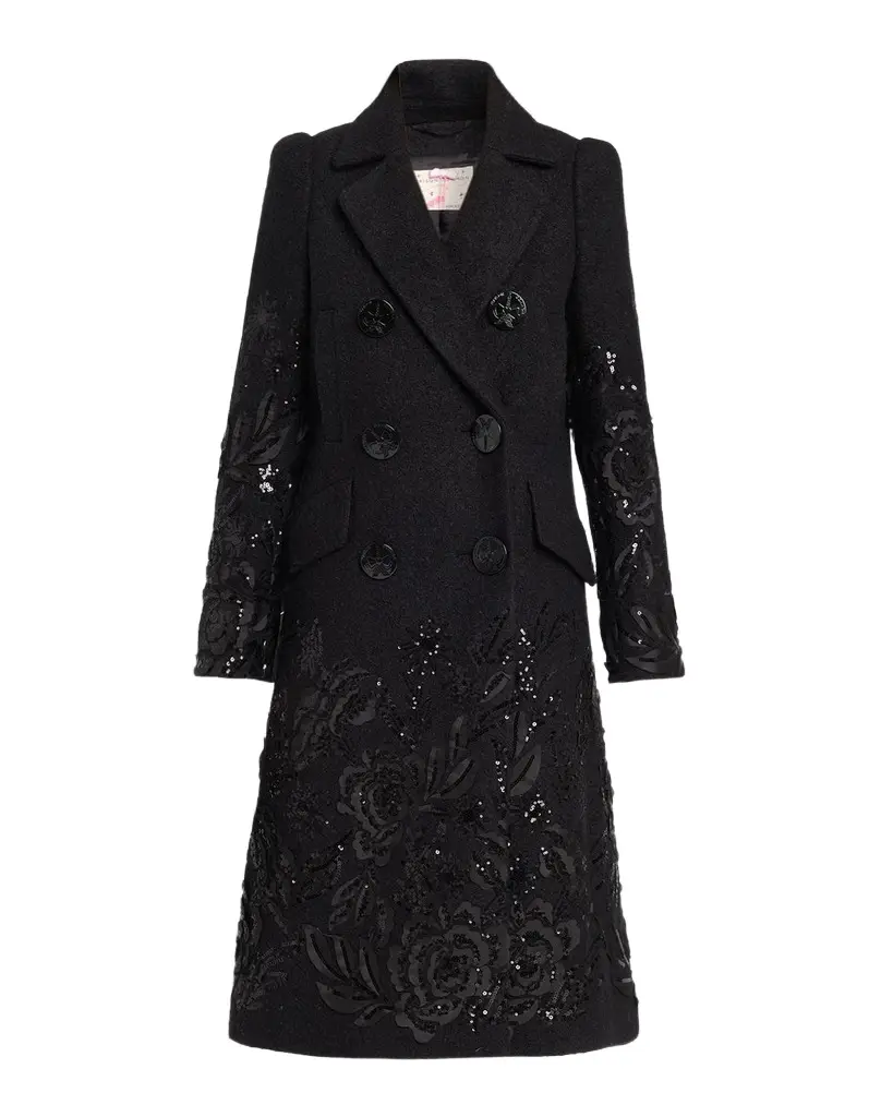 MAISON COMMON Embroidered Boucle Double-Breasted Long Coat