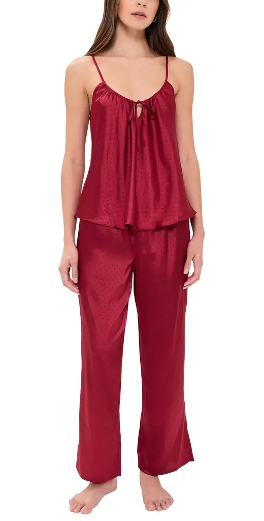 Soild Dot Satin Jacquard Pajama Set Soild Dot Satin Jacquard Pajama Set
