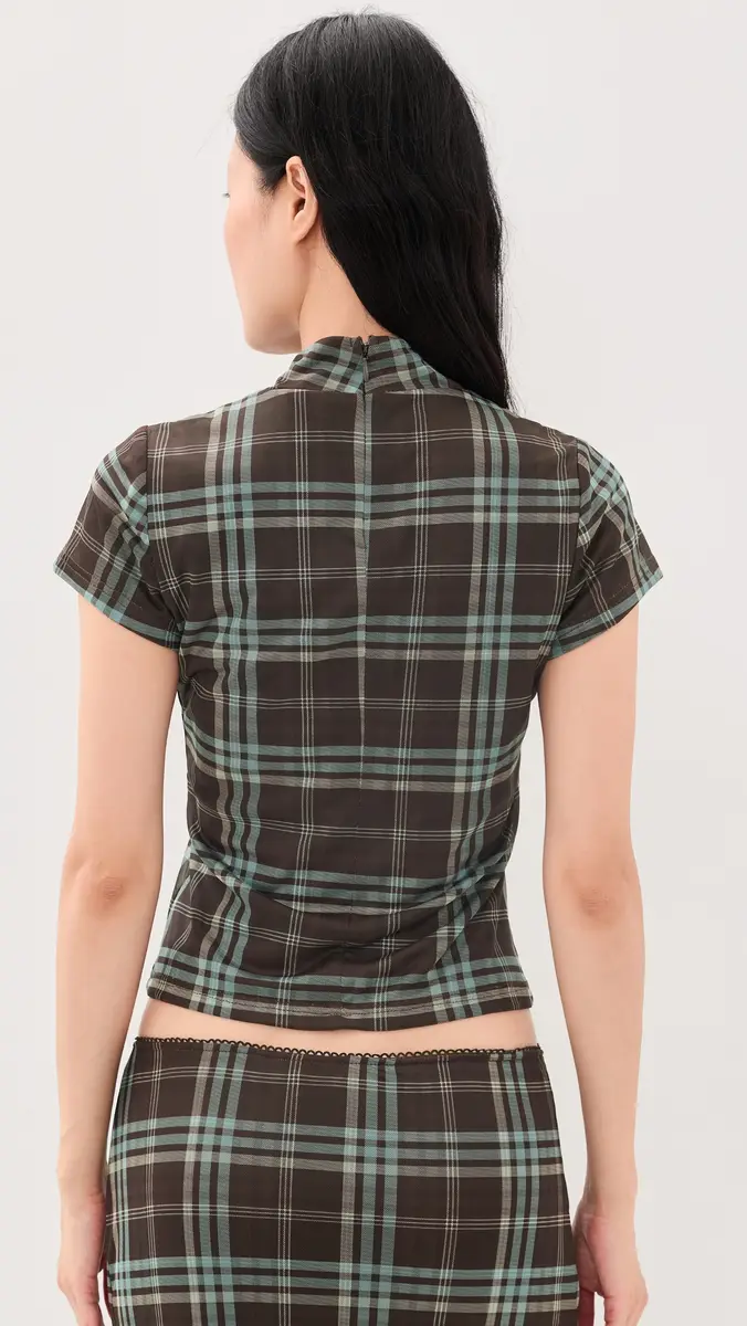 Another Girl High Neck Check Print Mesh Top | Thumbnail 3