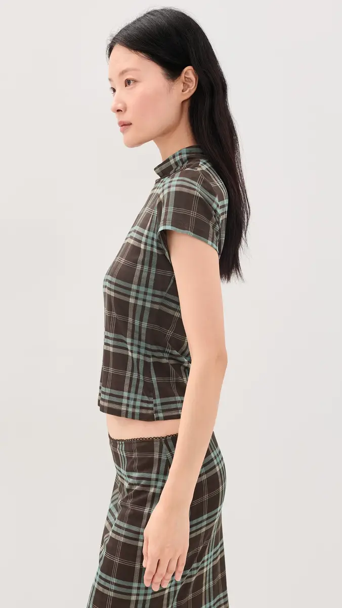 Another Girl High Neck Check Print Mesh Top | Thumbnail 4