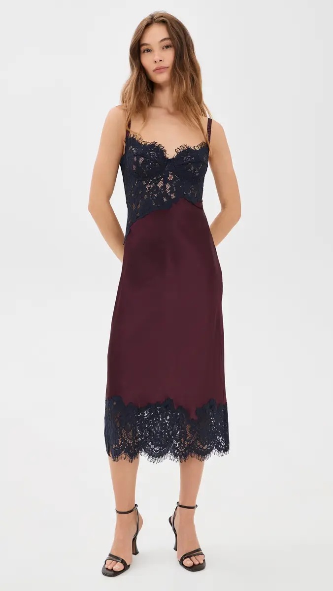 L'Agence Araminta Lace Applique Silk Dress | Thumbnail 2 L'Agence Araminta Lace Applique Silk Dress | Thumbnail 2