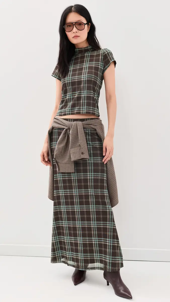 Another Girl Check Print Mesh Maxi Skirt | Thumbnail 5
