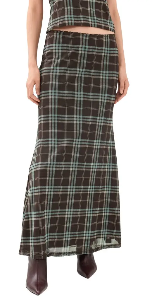 Another Girl Check Print Mesh Maxi Skirt