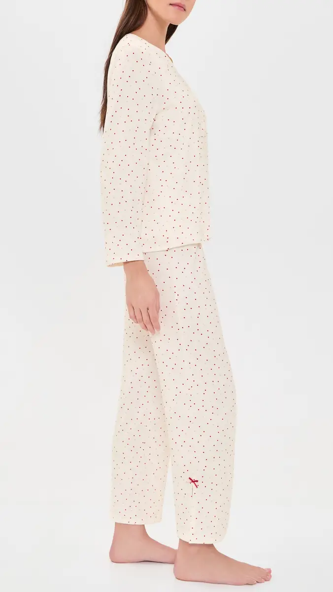 Flora Nikrooz Printed Knit Cardigan Pajama Set With Bows Ivory/Red | Thumbnail 4 Flora Nikrooz Printed Knit Cardigan Pajama Set With Bows Ivory/Red | Thumbnail 4