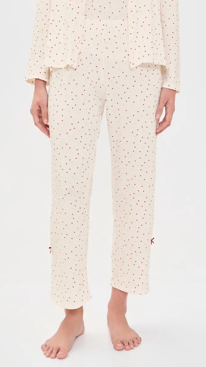 Flora Nikrooz Printed Knit Cardigan Pajama Set With Bows Ivory/Red | Thumbnail 5 Flora Nikrooz Printed Knit Cardigan Pajama Set With Bows Ivory/Red | Thumbnail 5