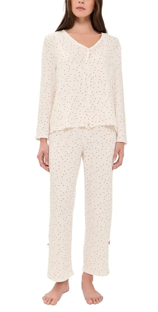 Printed Knit Cardigan Pajama Set With Bows Printed Knit Cardigan Pajama Set With Bows