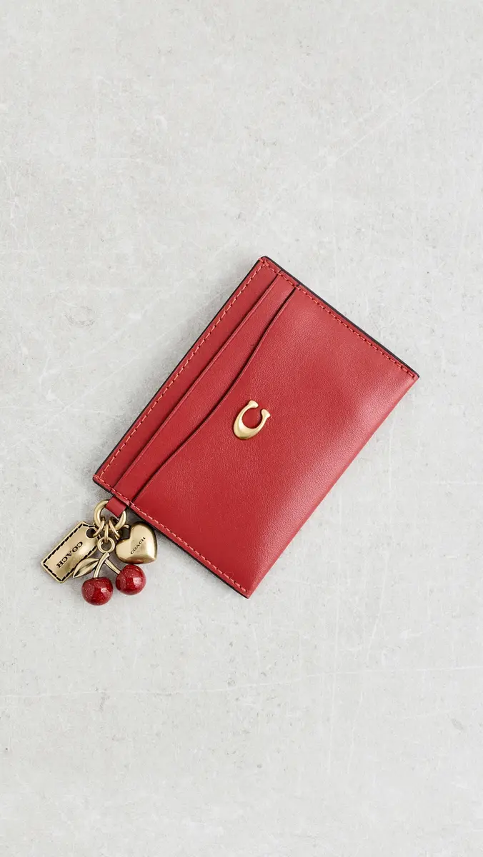 Coach Refined Calf Leather Essential Card Case with Charms Poppy | Thumbnail 2 Coach Refined Calf Leather Essential Card Case with Charms Poppy | Thumbnail 2
