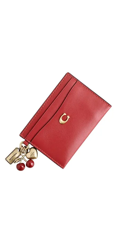 Coach Refined Calf Leather Essential Card Case with Charms Poppy