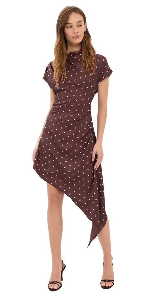 Another Girl Polka Dot Asymmetric Cap Sleeve Dress