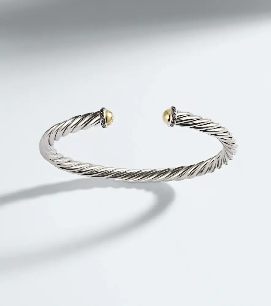 David Yurman Cable sterling silver and 14kt gold cuff bracelet with diamonds | Thumbnail 3