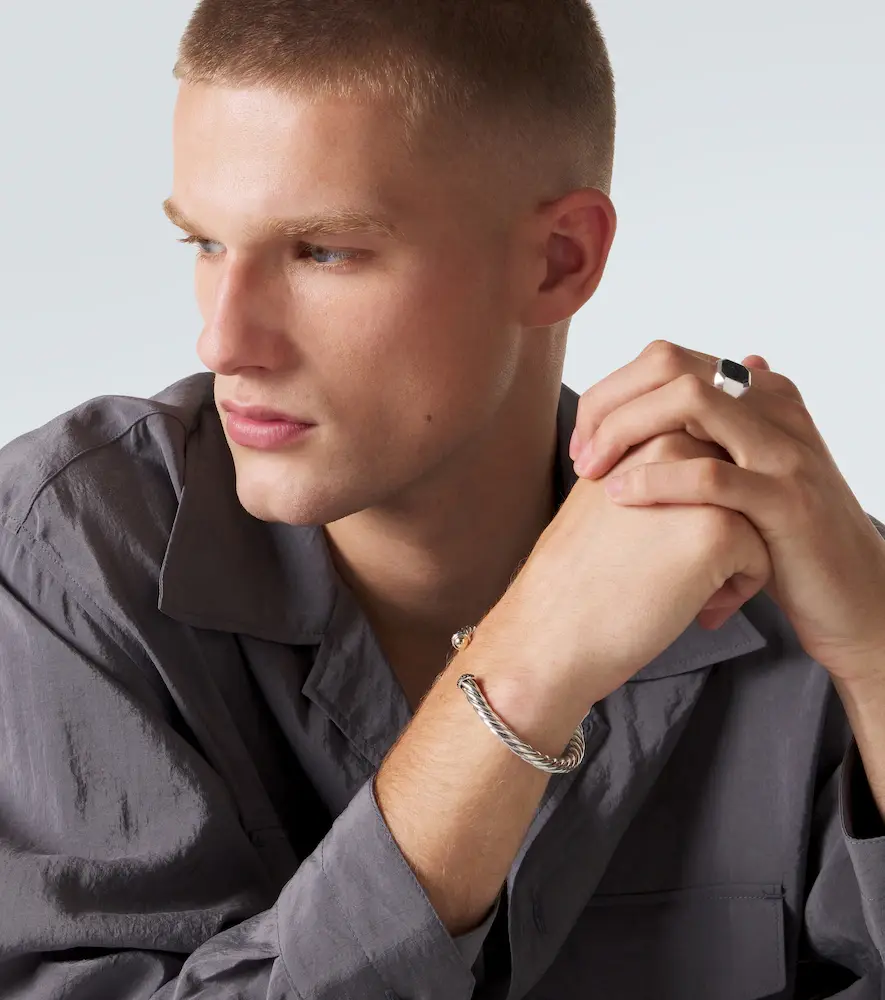 David Yurman Cable sterling silver and 14kt gold cuff bracelet with diamonds | Thumbnail 4