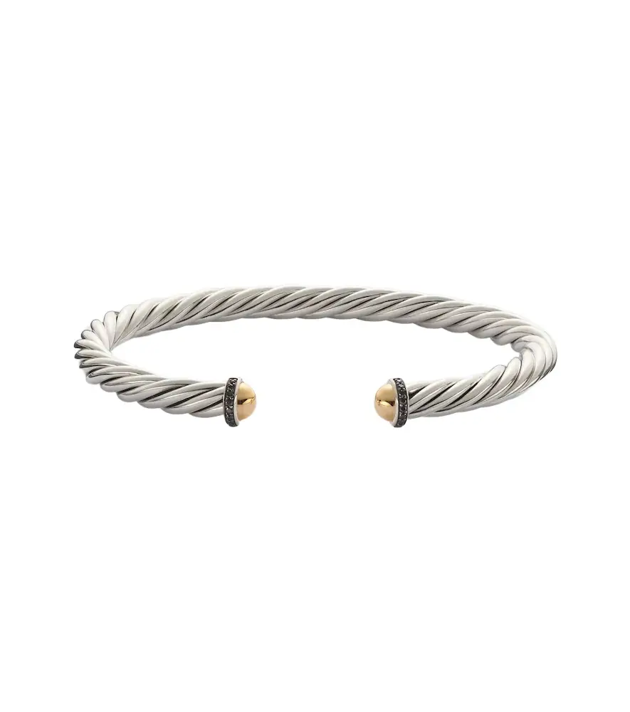David Yurman Cable sterling silver and 14kt gold cuff bracelet with diamonds