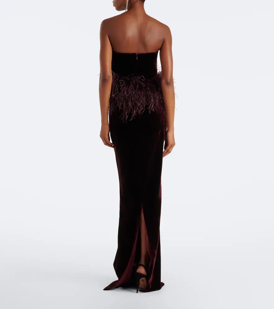 The New Arrivals Ilkyaz Ozel Feather-trimmed velvet bustier gown | Thumbnail 2