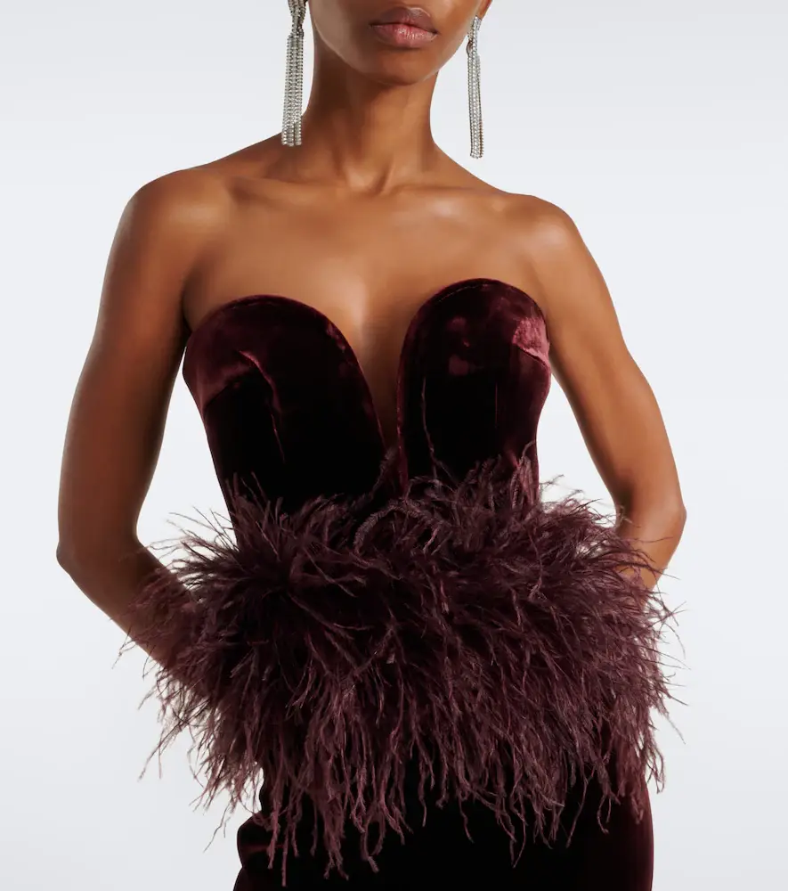 The New Arrivals Ilkyaz Ozel Feather-trimmed velvet bustier gown | Thumbnail 5