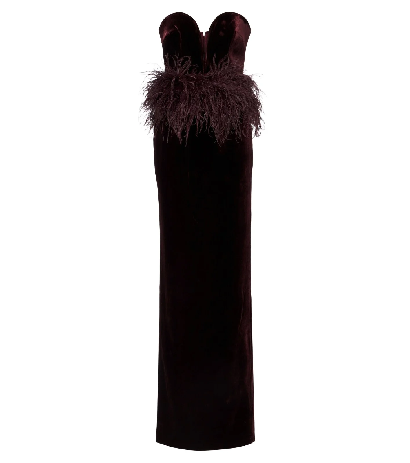 Feather-trimmed velvet bustier gown Feather-trimmed velvet bustier gown