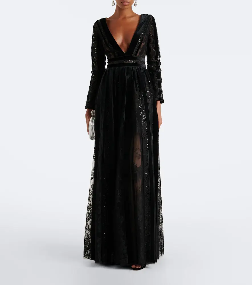 Costarellos Malena sequined lace and velvet gown | Thumbnail 2 Costarellos Malena sequined lace and velvet gown | Thumbnail 2