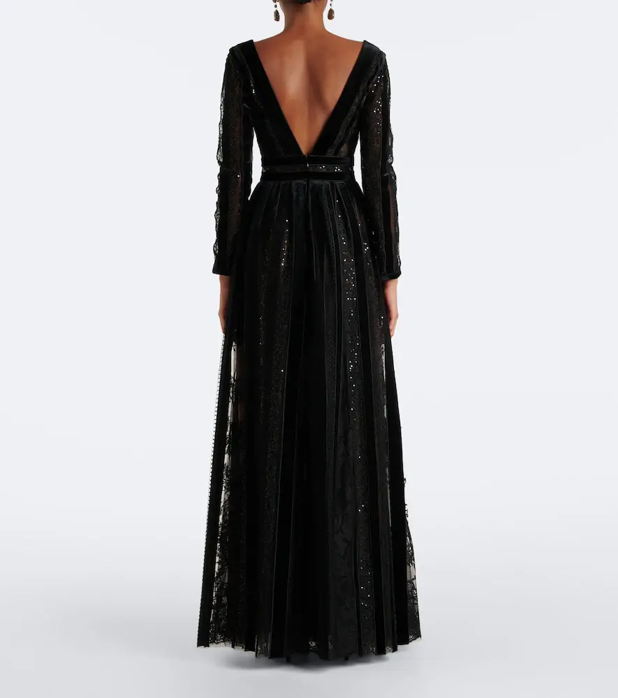 Costarellos Malena sequined lace and velvet gown | Thumbnail 3 Costarellos Malena sequined lace and velvet gown | Thumbnail 3