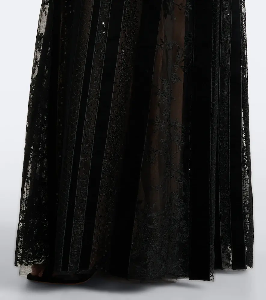 Costarellos Malena sequined lace and velvet gown | Thumbnail 4 Costarellos Malena sequined lace and velvet gown | Thumbnail 4