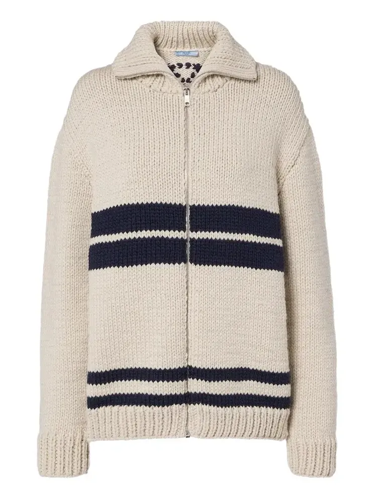 Prada Striped wool zip-up cardigan