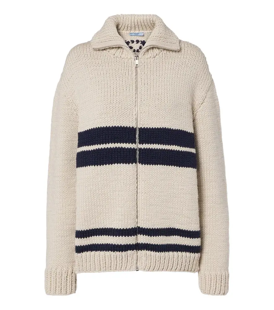 Striped wool zip-up cardigan