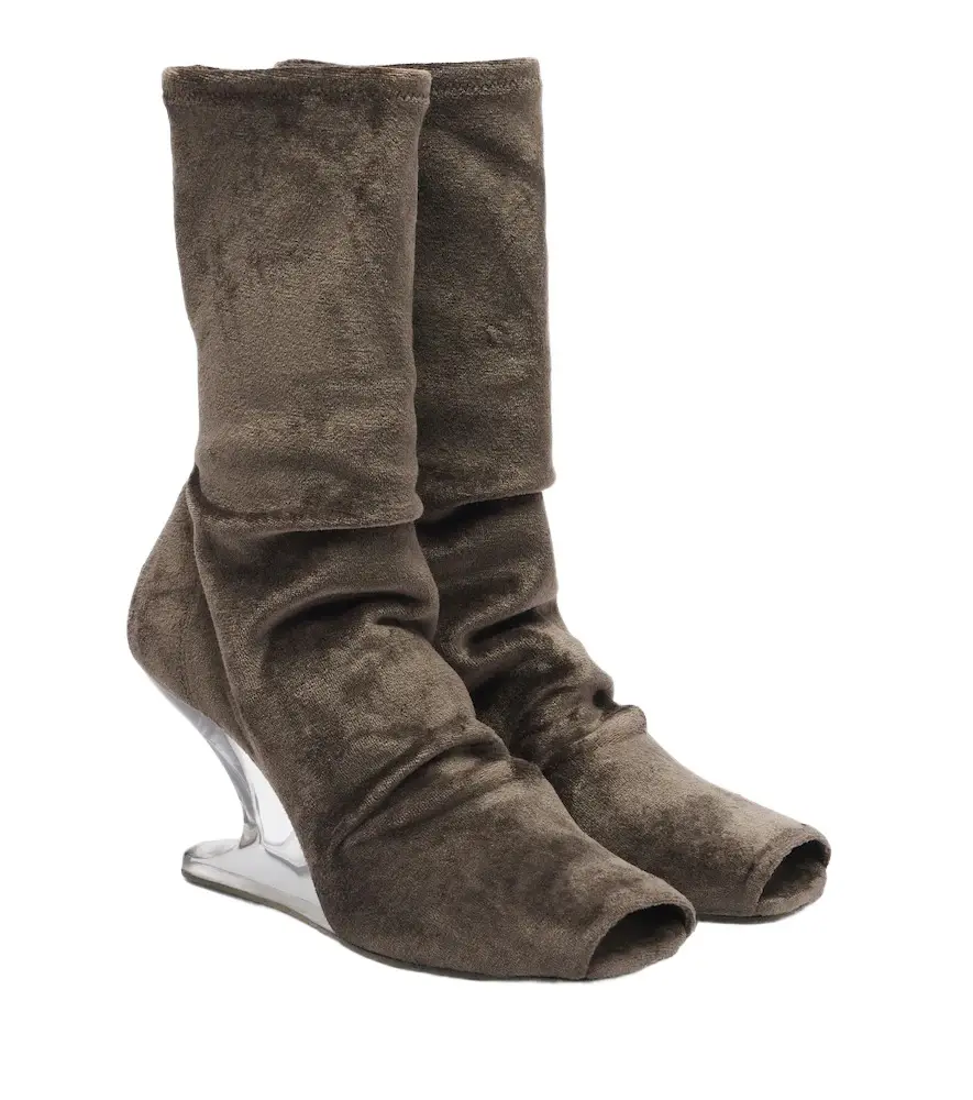Rick Owens Cantilever velvet jersey wedge boots