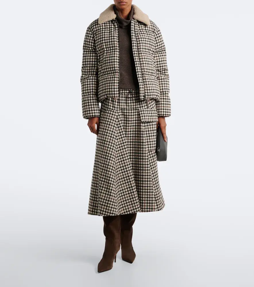 Brunello Cucinelli Checked alpaca and wool-blend midi skirt | Thumbnail 2