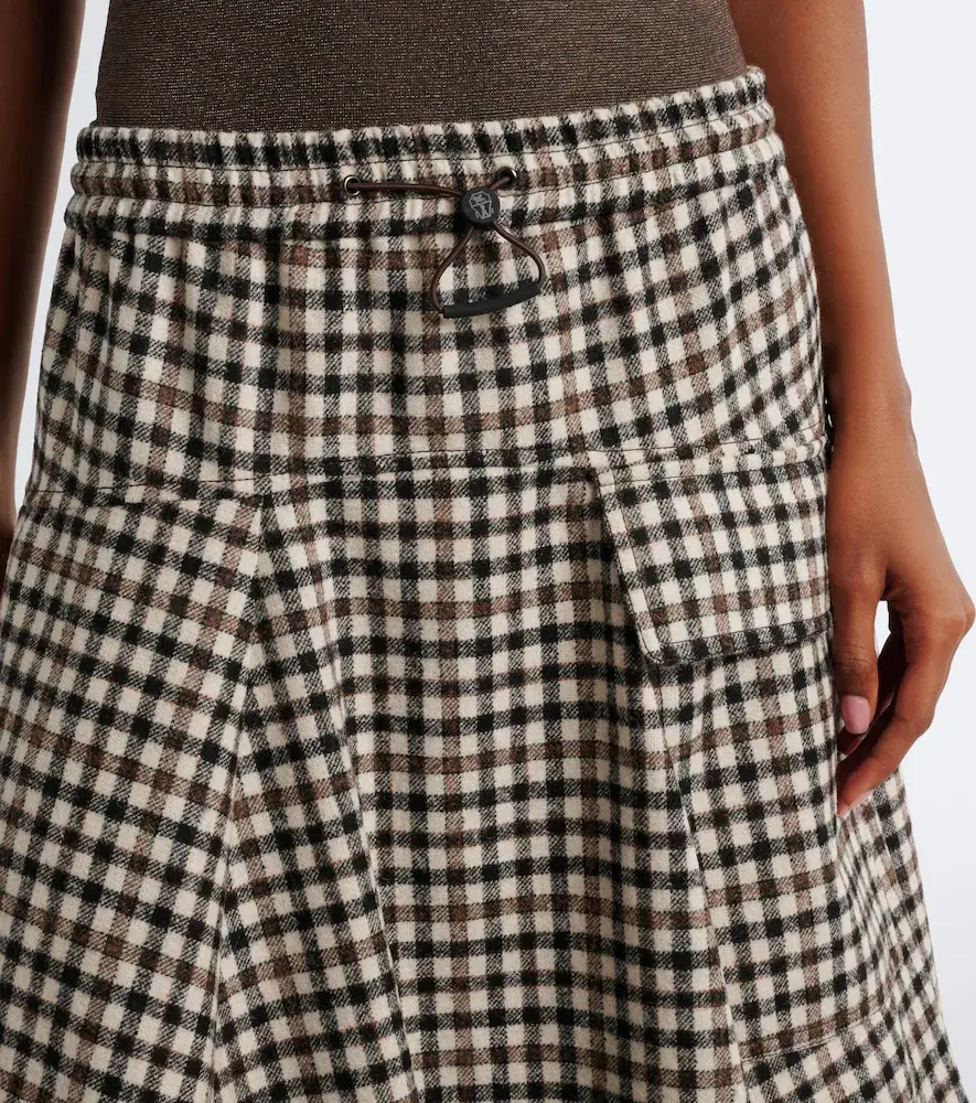 Brunello Cucinelli Checked alpaca and wool-blend midi skirt | Thumbnail 4
