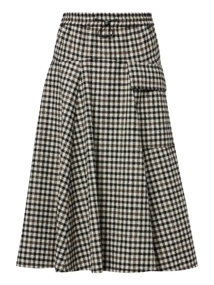 Checked alpaca and wool-blend midi skirt