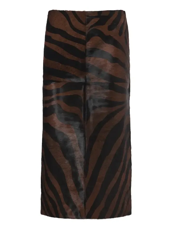 Simkhai Tobiana zebra-print calf hair midi skirt