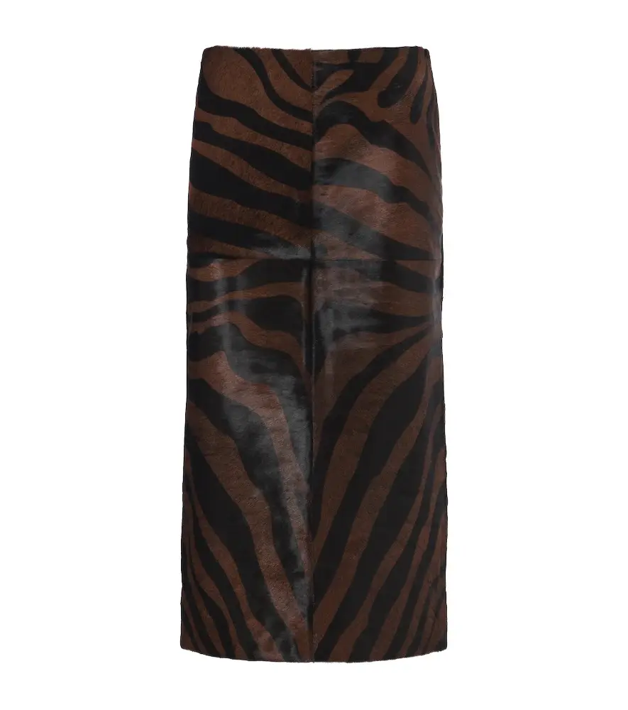 Tobiana zebra-print calf hair midi skirt