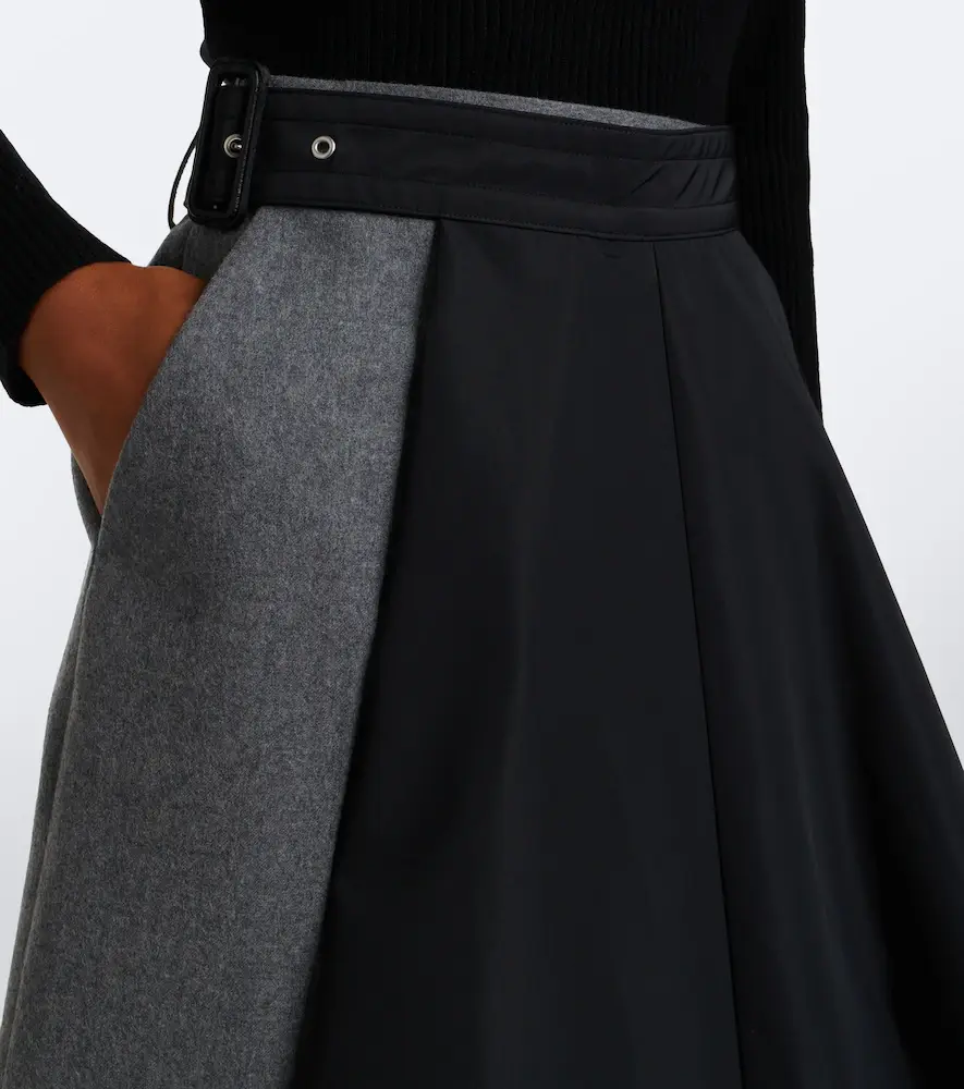 Sacai Paneled taffeta and wool flannel midi skirt | Thumbnail 2 Sacai Paneled taffeta and wool flannel midi skirt | Thumbnail 2