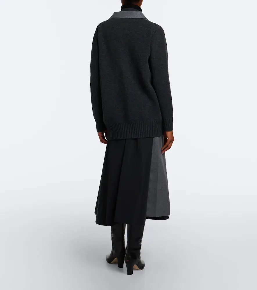Sacai Paneled taffeta and wool flannel midi skirt | Thumbnail 4 Sacai Paneled taffeta and wool flannel midi skirt | Thumbnail 4