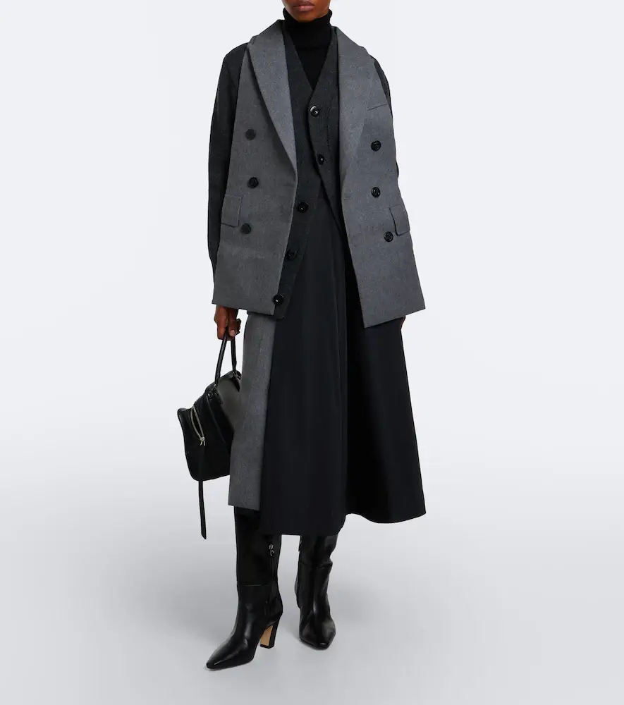 Sacai Paneled taffeta and wool flannel midi skirt | Thumbnail 6 Sacai Paneled taffeta and wool flannel midi skirt | Thumbnail 6