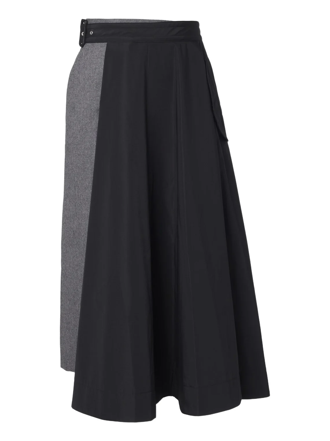 Sacai Paneled taffeta and wool flannel midi skirt