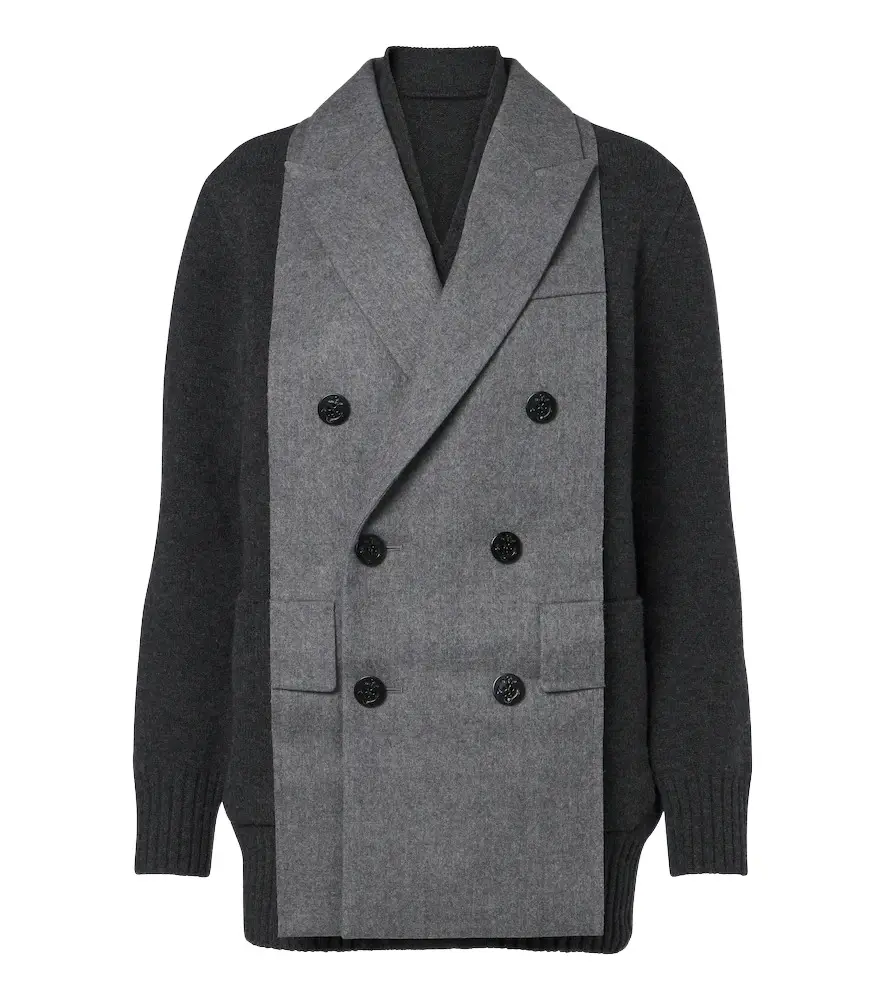 Sacai Layered wool-blend cardigan