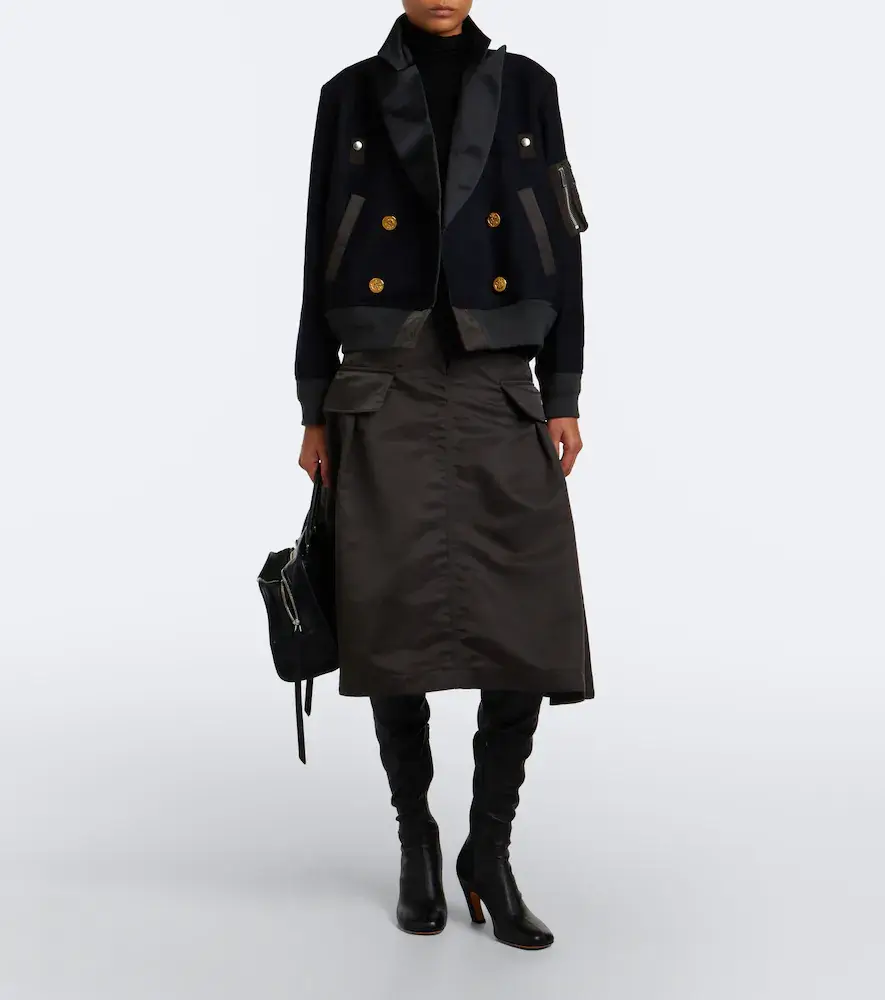 Sacai Paneled wool flannel and twill jacket | Thumbnail 2