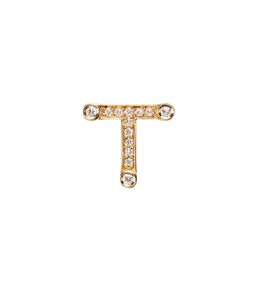 Sophie Bille Brahe Initial Petite T 18kt gold single earring with diamonds