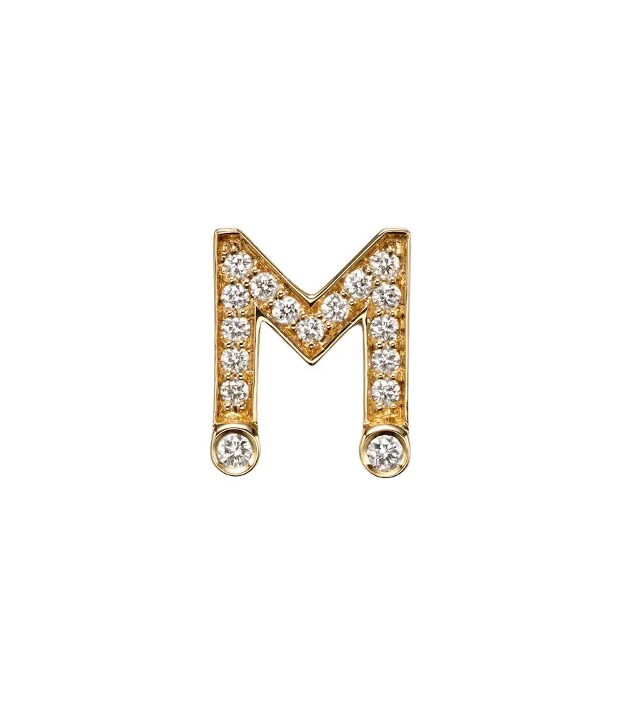 Initial Petite M 18kt gold single earring with diamonds Initial Petite M 18kt gold single earring with diamonds
