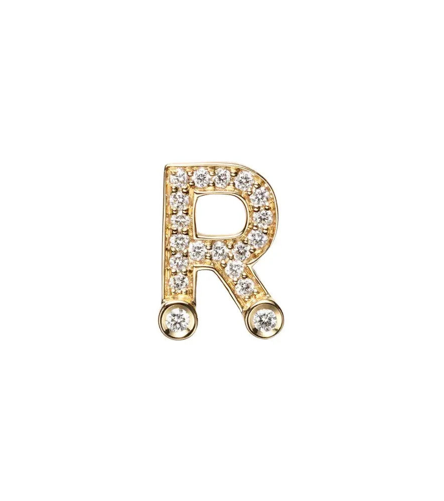 Sophie Bille Brahe Initial Petite R 18kt gold single earring with diamonds