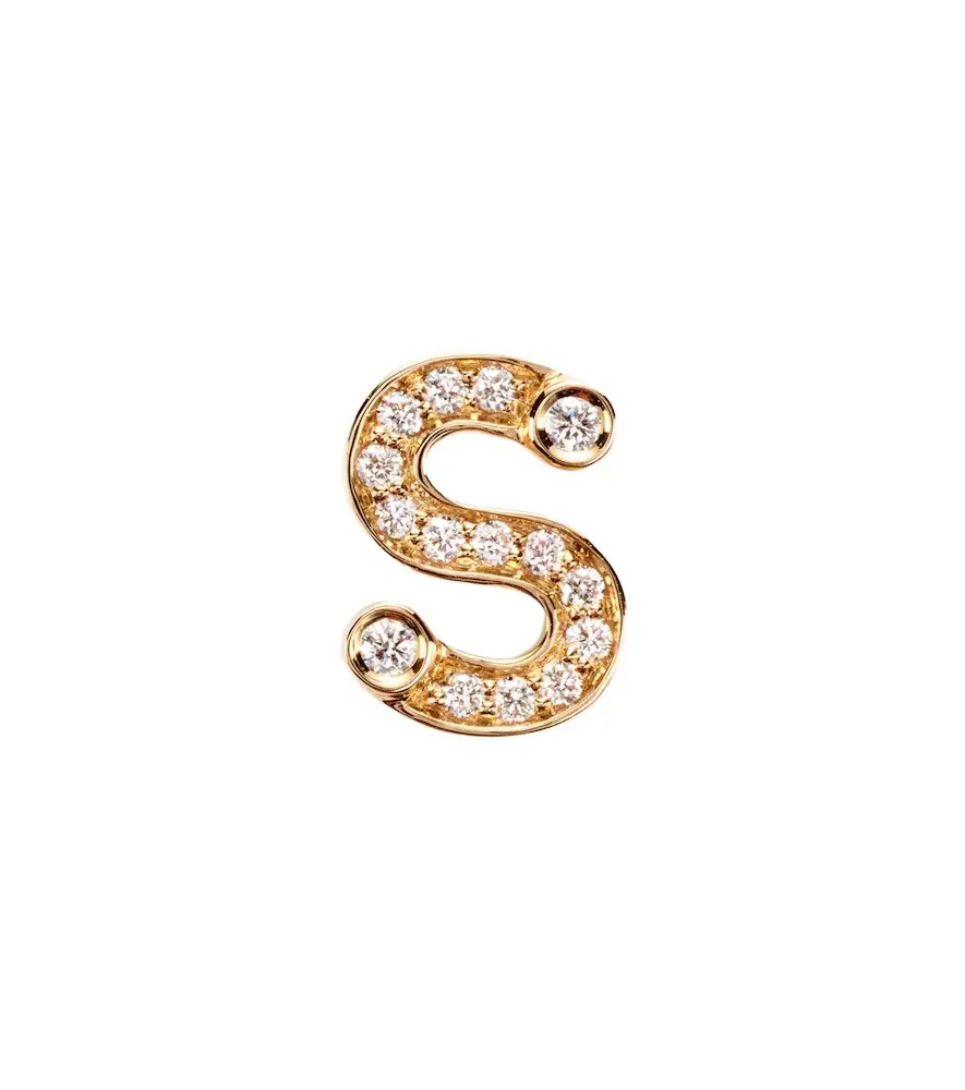 Sophie Bille Brahe Initial Petite S 18kt gold single earring with diamonds
