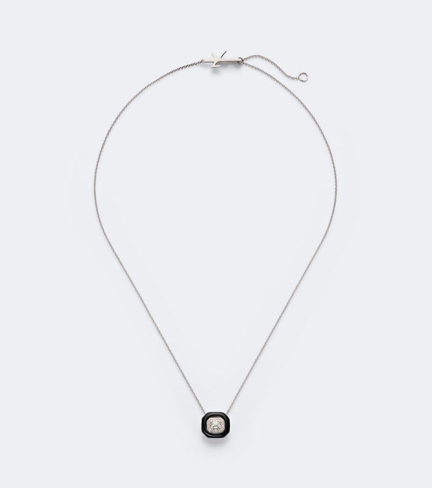 Oui 18kt white gold and enamel pendant necklace with diamonds