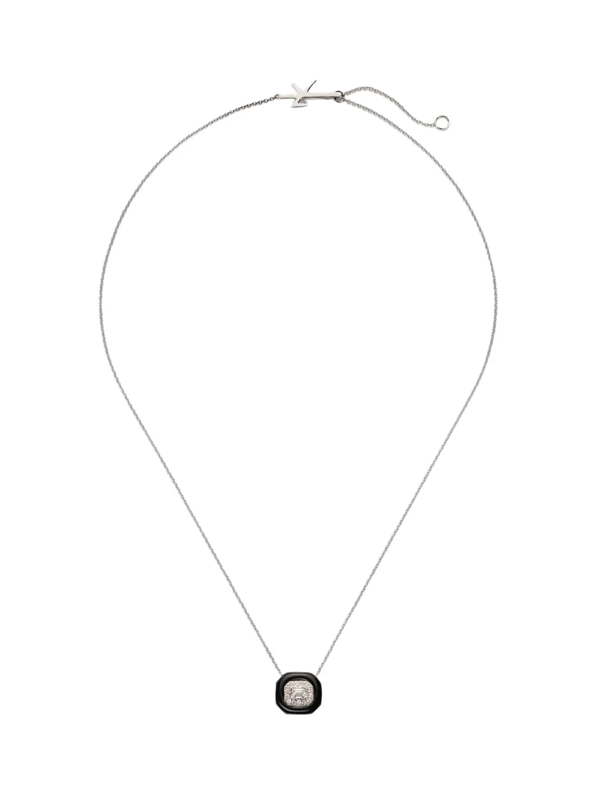 Oui 18kt white gold and enamel pendant necklace with diamonds Oui 18kt white gold and enamel pendant necklace with diamonds