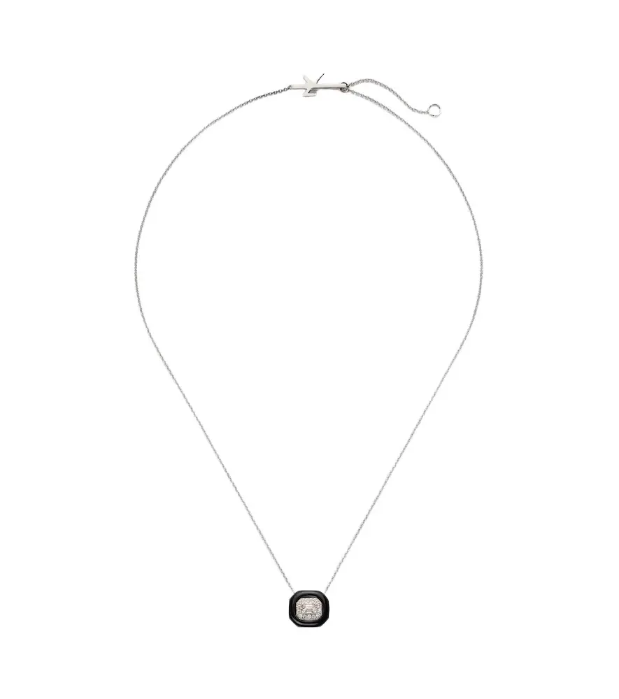 Oui 18kt white gold and enamel pendant necklace with diamonds