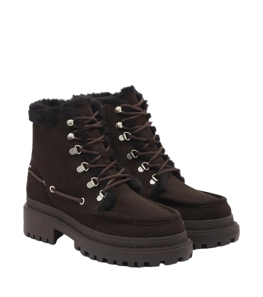 Yves Salomon Shearling-lined suede lace-up boots
