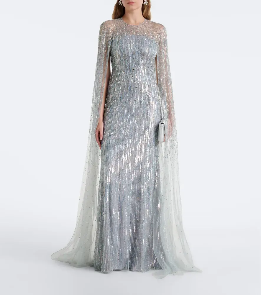 Jenny Packham Cosmic Dust embellished caped gown | Thumbnail 3