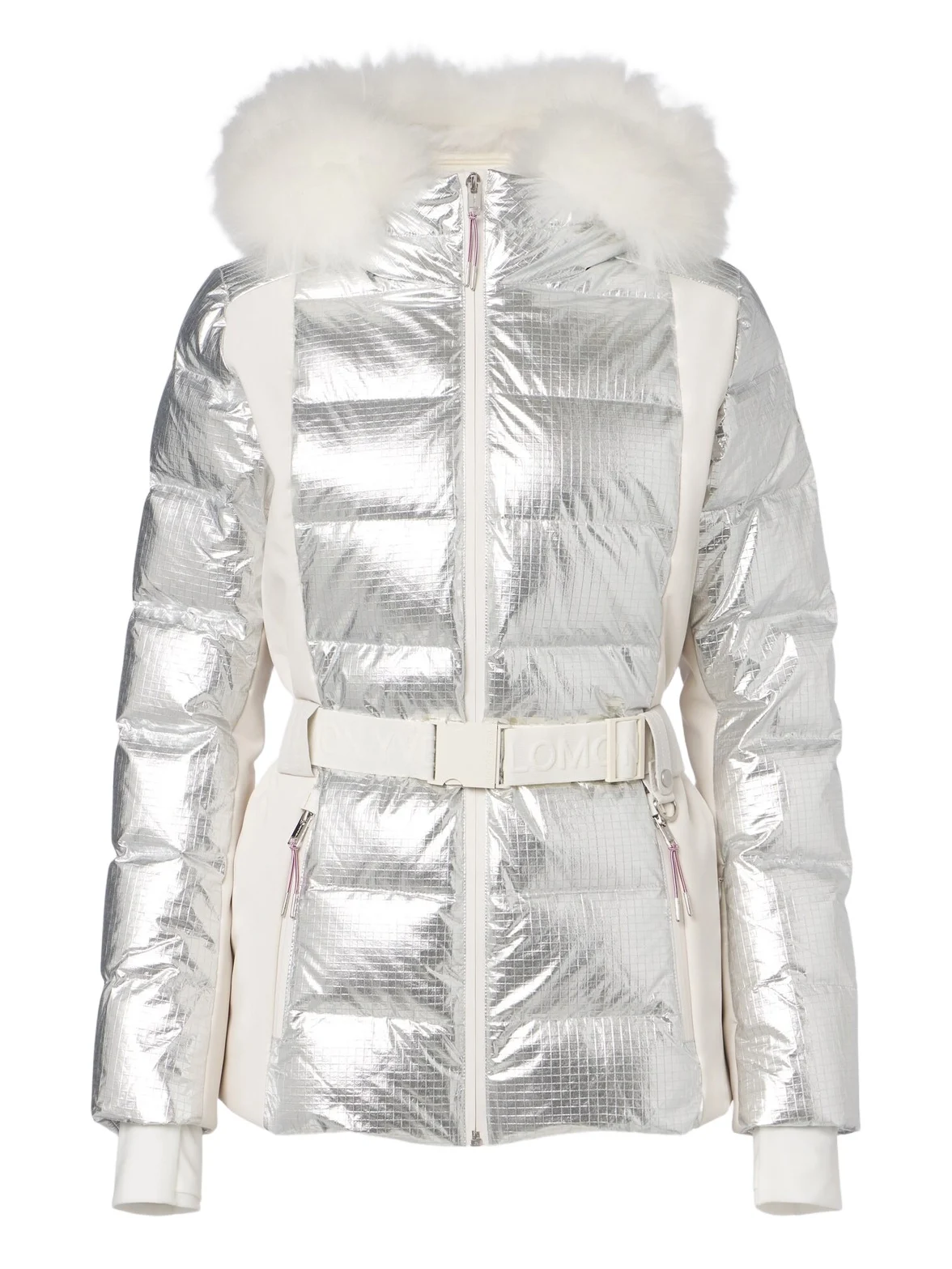Belted shearling-trimmed ski jacket