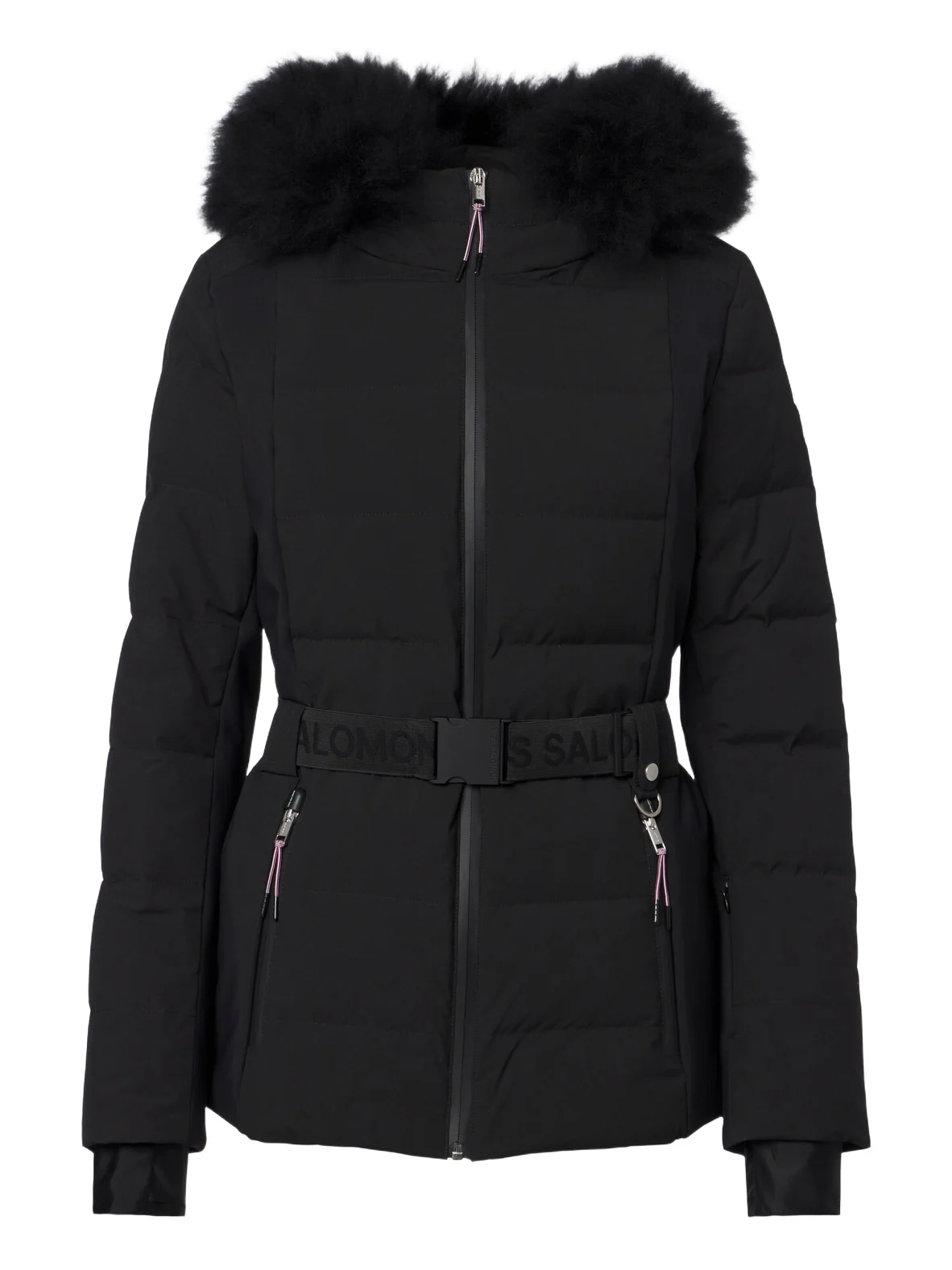 Belted shearling-trimmed ski jacket